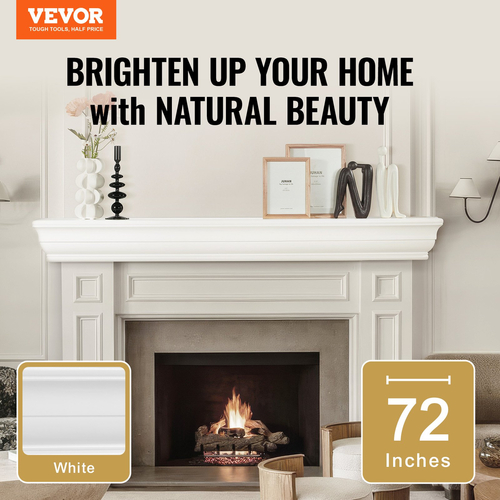 VEVOR Τζάκι Mantel Ξύλινο Ράφι Πλωτό Ράφι Σαλονιού 72&quot; Λευκό