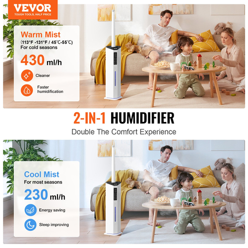 Επαγγελματικός υγραντήρας VEVOR 9L Cool/Warm Mist για 430,6 τετραγωνικά πόδια Ανταλλακτικό επάνω μέρος