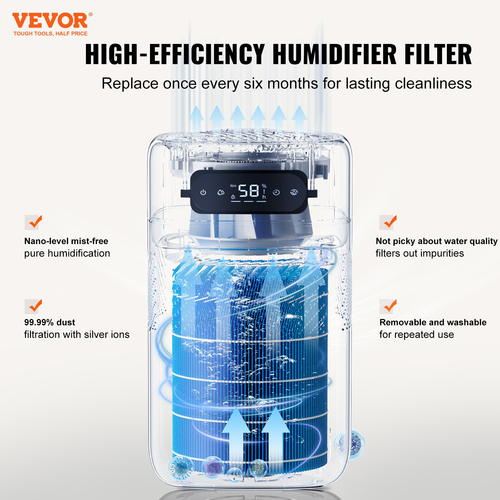 VEVOR 5L(1.32G) Υγραντήρας εξατμιστή για 538,2 sqft Καθαριστής αέρα για υπνοδωμάτιο