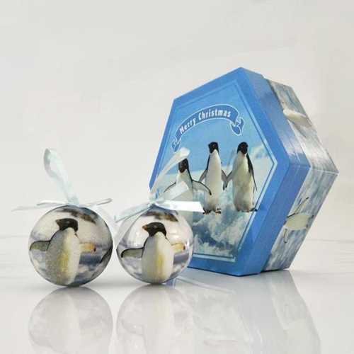 Γαλαζιες Μπαλες σε Κουτι Δωρου με Πιγκουινους, 7,5 εκ