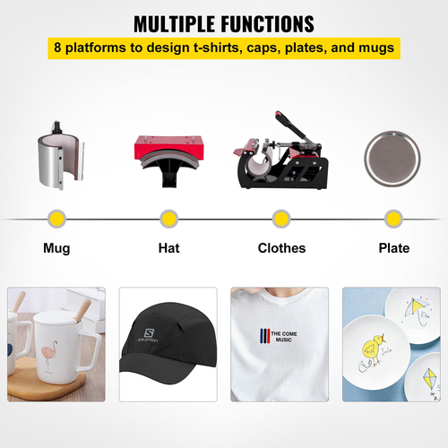 VEVOR Heat Press 12X15 Inch 8 in 1 Heat Pressure 1000W Heat Press Machine with 360° Rotation Swing Away Red Heat Press T-Shirt Machine Sublimation Dual-tube Heating for DIY Caps Κούπες και πουκάμισα