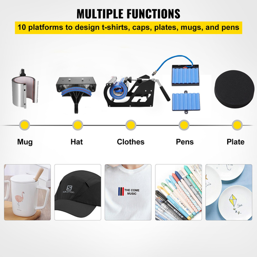 VEVOR Heat Press 12X15 Inch 10 in 1 Heat Pressure 1000W Heat Press Machine with 360° Rotation Swing Away Red Heat Press T-Shirt Machine Sublimation Dual-tube Θέρμανση για στυλό DIY Καπάκια Κούπες και πουκάμισα