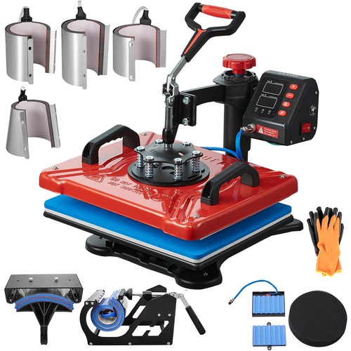 VEVOR Heat Press 12X15 Inch 10 in 1 Heat Pressure 1000W Heat Press Machine with 360° Rotation Swing Away Red Heat Press T-Shirt Machine Sublimation Dual-tube Θέρμανση για στυλό DIY Καπάκια Κούπες και πουκάμισα