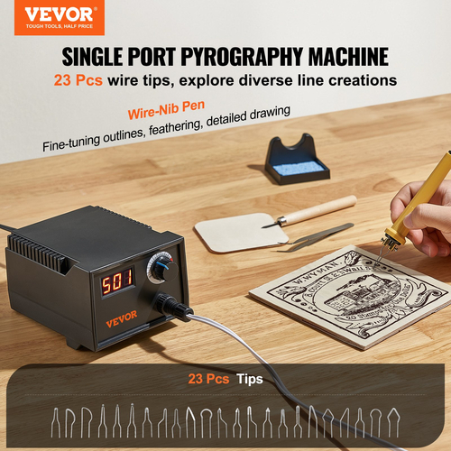 VEVOR Wood Burning Kit 200~700°C Ρυθμιζόμενος καυστήρας πένας πυρογραφίας 23 μύτες καλωδίων