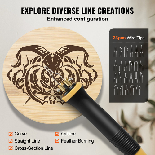VEVOR Wood Burning Kit 200~700°C Ρυθμιζόμενο διπλό στυλό πυρογραφίας 23 μύτη καλωδίων