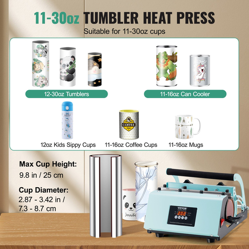 Μηχάνημα θερμικής πρέσας VEVOR Tumbler 11-30oz Πρεσάρι κούπας Sublimation Tumblers Green