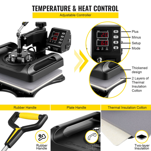 VEVOR Heat Press Machine 12 x 15 Inch 8 in 1 Heat Press 360° Swing Away Black Heat Press 1000W Μηχάνημα εκτύπωσης πουκάμισου 8 σε 1 Θέρμανση διπλού σωλήνος για πιάτα DIY Καπάκι κούπες