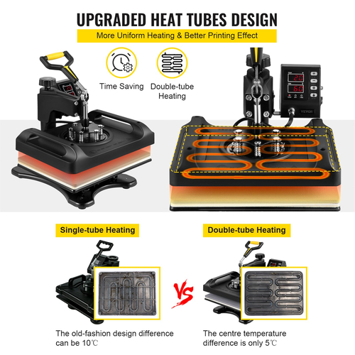 VEVOR Heat Press Machine 12 x 15 Inch 8 in 1 Heat Press 360° Swing Away Black Heat Press 1000W Μηχάνημα εκτύπωσης πουκάμισου 8 σε 1 Θέρμανση διπλού σωλήνος για πιάτα DIY Καπάκι κούπες
