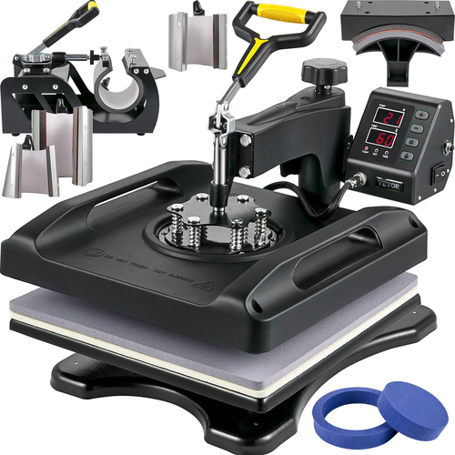 VEVOR Heat Press Machine 15 x 15 Inch 8 in 1 Heat Pressure 1000W Machine Sublimation 360° Rotation Swing Away Heat Press 8 in 1 Machine Printing Shirt Dual-Tube Heating for DIY T-shirts Cap κούπες (Μαύρο)