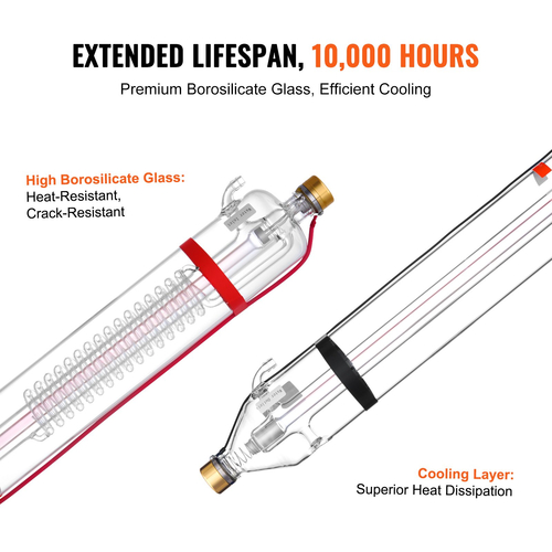 Σωλήνας λέιζερ VEVOR 130W CO2 65 in / 1650 mm Σωλήνας κοπής λέιζερ από βοριοπυριτικό γυαλί