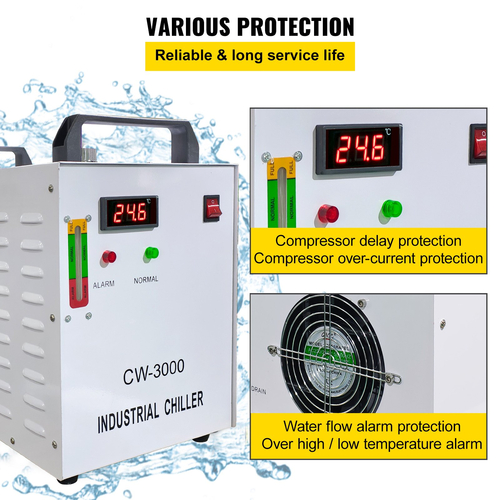 Ψύκτη νερού δεξαμενής VEVOR 9L CW-3000DG Thermolysis Industrial Water Chiller Ψύκτη νερού για 60W 80W CO2 Glass Tube Cooler