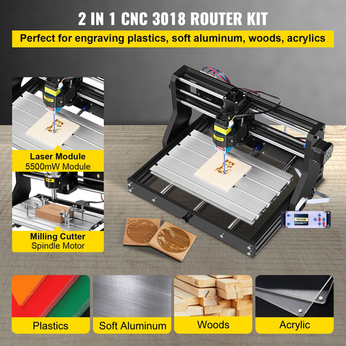 VEVOR CNC 3018 Pro 5500MW 300×180×45mm Cnc Μηχάνημα GRBL Control Mini Laser Engraver with Offline Controller 3 Axis Laser Engraving Machine for Carving Frasing Plastic Acrylic PVC Wood