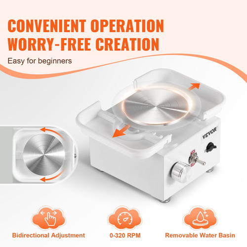 VEVOR Mini Pottery Wheel Electric Ceramic Wheel Machine 0-320RPM Speed ​​White