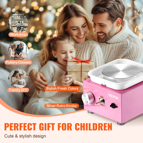 VEVOR Mini Pottery Wheel Electric Ceramic Wheel Machine 0-320rpm Speed ​​Pink