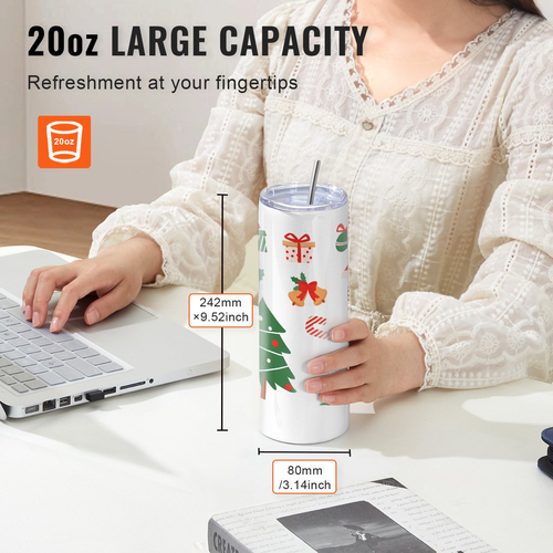VEVOR 8 Pack Straight Sublimation Tumblers, 20 oz, Blank Tumbler Bulk, από ανοξείδωτο χάλυβα διπλού τοιχώματος ποτηράκια με άχυρο, καπάκι, βούρτσα, βάση, συρρικνωμένο περιτύλιγμα, κουτί δώρου, για πίεση θερμότητας και μεταφορά θερμότητας