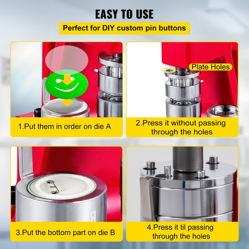 VEVOR 44mm Button Maker 1.73 Button and Badge Maker Machine Button Maker Press Punch Machine Press with 1000 Buttons (1000pcs)