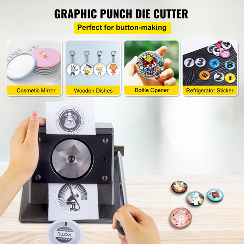 VEVOR Graphic Punch Die Cutter 1-1/4&quot;/32mm Round Punch Die Cutter Χυτοσίδηρος Εγχειρίδιο Graphic Punch Press Button Badge Maker 0,05&quot;/1,5mm πάχος κοπής Γραφικός κόφτης μήτρας με ατσάλινη λεπίδα για την κατασκευή σημάτων