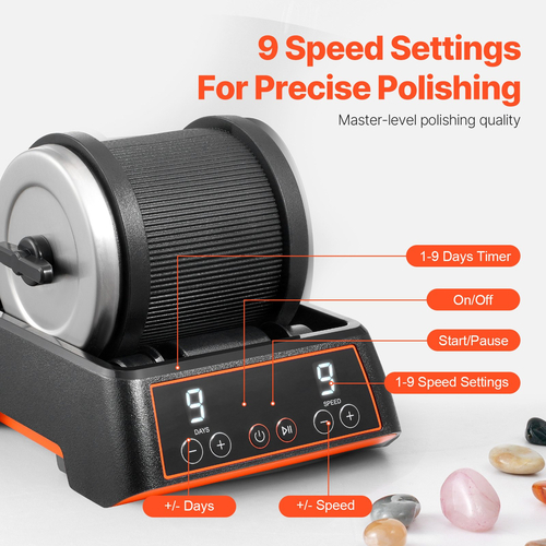 VEVOR Rock Tumbler Kit 2,5 lbs Rock Polisher 9 Speeds 9-day Timer with Grits