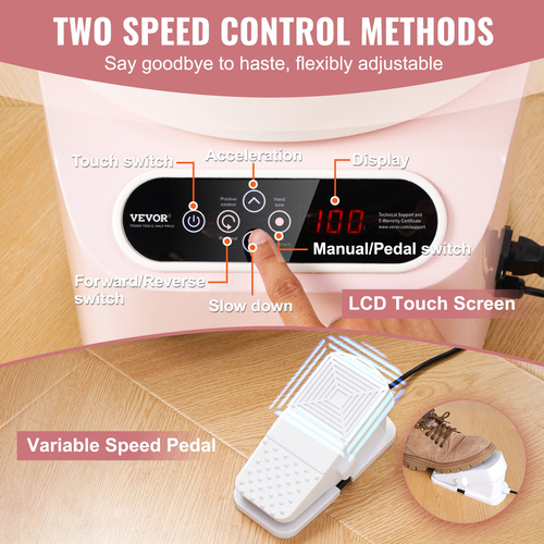 VEVOR Pottery Wheel 11in Κεραμική ποδιά οθόνης αφής πεντάλ τροχού 450W Ροζ
