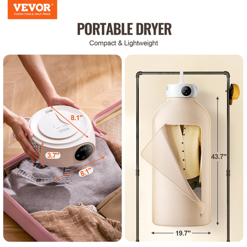 VEVOR Portable Clothes Dryer PTC Heating &amp; LED Dryer Bag 5-H Timer 600W
