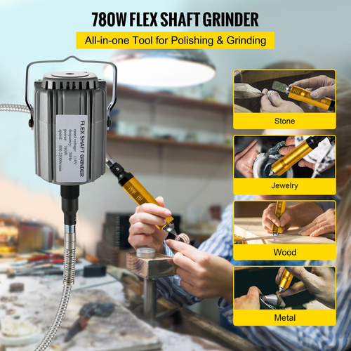 VEVOR Flex Shaft Grinder 780W Rotary Tool 500-23000RPM Rotary Carver with 1/4&quot; 3-Jaw Chuck &amp; Stepless Speed ​​Foot Hanging Grinding Machine 131PCS Accessories for Jewelry Polishing Grinding DIY