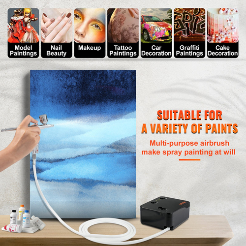 Κιτ VEVOR Airbrush, φορητό σετ αερογράφου με συμπιεστή, κιτ συστήματος αερογράφου με αερογράφο πολλαπλών χρήσεων Gravity Feed, Art Nail Cookie Tattoo Makeup Cake Decorating Spray Model Craft
