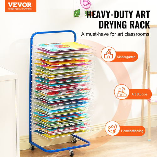 VEVOR Art Drying Rack 25 Removable Shelves Paint Drying Rack with Wheels Blue