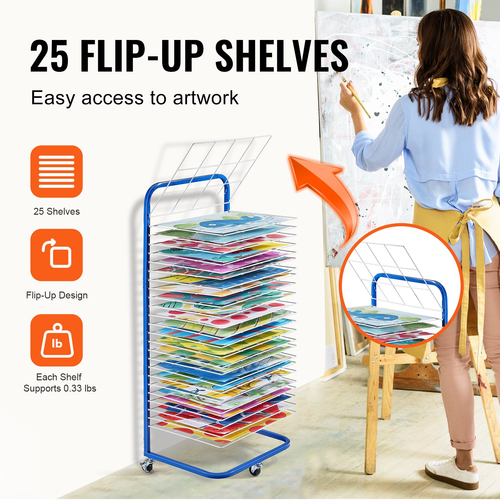 VEVOR Art Drying Rack 25 Removable Shelves Paint Drying Rack with Wheels Blue