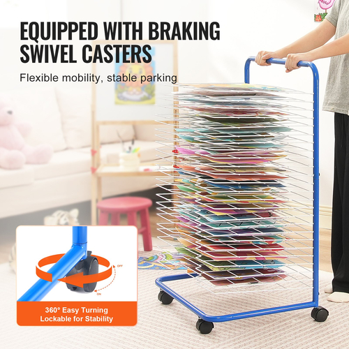 VEVOR Art Drying Rack 25 Removable Shelves Paint Drying Rack with 4 wheels Blue