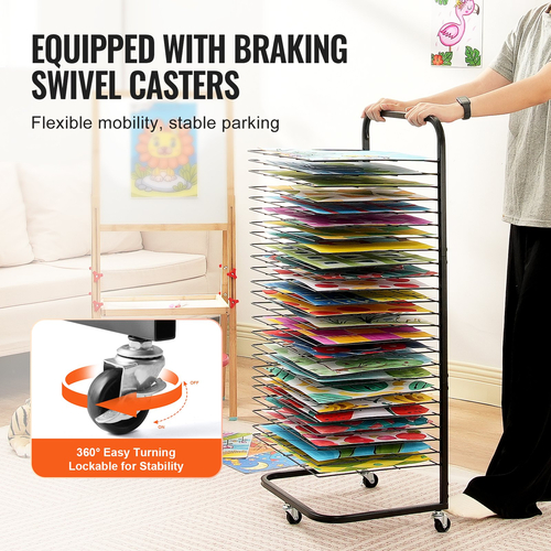 VEVOR Art Drying Rack 25 Removable Shelves Paint Drying Rack with Wheels Black