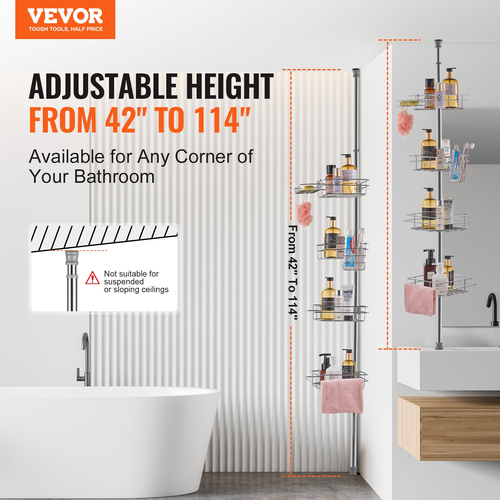 VEVOR 42&quot; έως 114&quot; ψηλό ντους Γωνιακός πόλος τάνυσης Caddy Στύλος τάνυσης με ανθεκτικότητα στη σκουριά