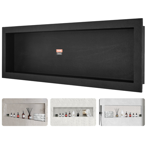 VEVOR ντουζιέρα έτοιμη για πλακάκια 40,64 x 127 cm, μονό ράφι οργάνωσης, τετράγωνες γωνίες επιτοίχια εσοχή, σφραγισμένη προστασία μοντέρνα θέση αποθήκευσης σαπουνιού για μπάνιο ντους, μαύρο