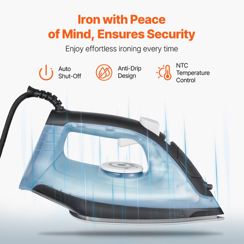 VEVOR Steam Iron 1600W Σίδερο για ρούχα Auto Shut-Off Αυτοκαθαριζόμενο για Σιδέρωμα