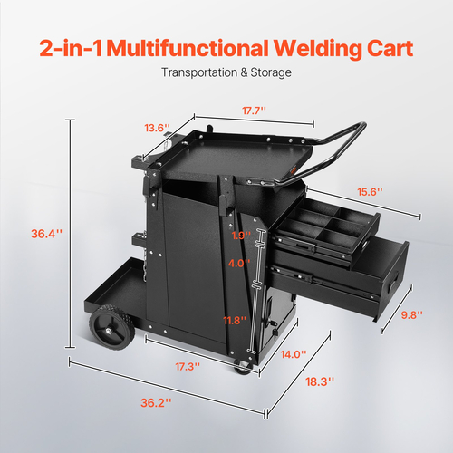 VEVOR Welding Cart 2 Drawers Welder Cart Heavy Duty with Lockable Cabine 350LBS