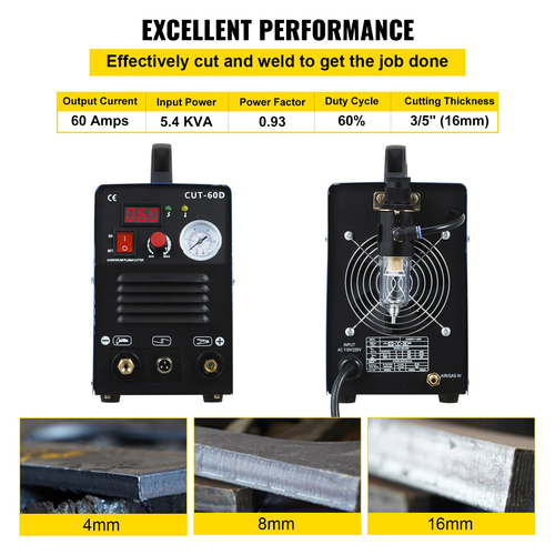 VEVOR 60 Amp Plasma Cutter Arc Dual Voltage 220V Plasma Cutting Machine 12mm (0,4 Inch) Cutting Portable Plasma Welder IGBT Inverter Digital Plasma Welding Machine