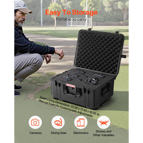 VEVOR 3.5 Cu.ft Αδιάβροχη σκληρή θήκη κυλιόμενες ρόδες &amp; ανασυρόμενη λαβή μαύρη
