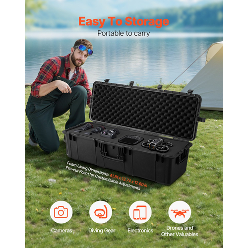 Αδιάβροχη σκληρή θήκη VEVOR 5.5 Cu.ft με 3 λαβές Μαύρη θήκη μεγάλης χωρητικότητας