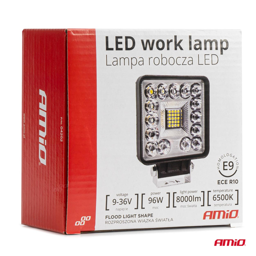 ΠΡΟΒΟΛΕΑΣ ΕΡΓΑΣΙΑΣ ΤΕΤΡΑΓΩΝΟΣ LED 96W 9-36V 8.000lm 6.500K AWL61 AMIO - 1 ΤΕΜ.