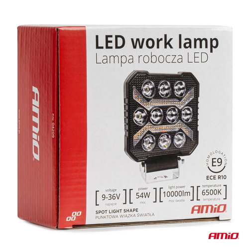 ΠΡΟΒΟΛΕΑΣ ΕΡΓΑΣΙΑΣ ΤΕΤΡΑΓΩΝΟΣ LED 54W 9-36V 10.000lm 6.500K 110x110x38mm AWL68 AMIO - 1 ΤΕΜ.