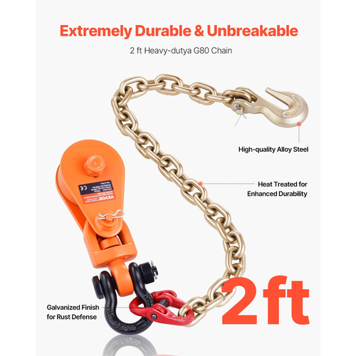 VEVOR 2 Ton Snatch Block Chain Flatbed Tow Truck Rollback Carrier Carrier Cable