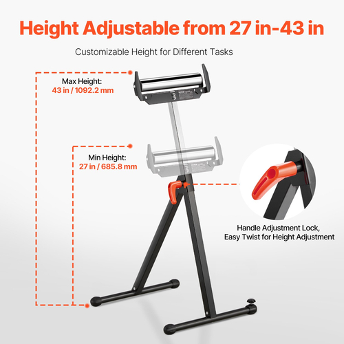 VEVOR 2-pack Rollers Stand Max Load 250 lb Ρυθμιζόμενο 27-43 in για ξυλουργική