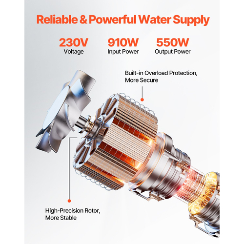 VEVOR 550W Βυθιζόμενη αντλία βαθιάς πηγαδιού Αντλία νερού από ανοξείδωτο χάλυβα 174ft 100L/min