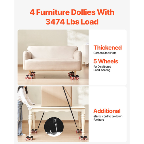 VEVOR Furniture Dolly Heavy Duty Furniture Mover με 5 τροχούς Χωρητικότητα 3474 λίβρες