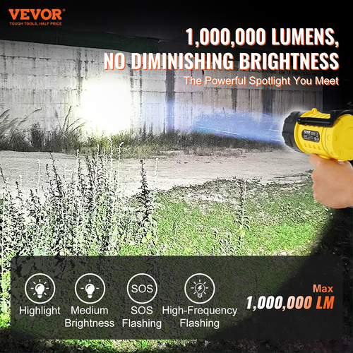 VEVOR USB Super Bright Επαναφορτιζόμενος Φακός Προβολέας 1000.000LM