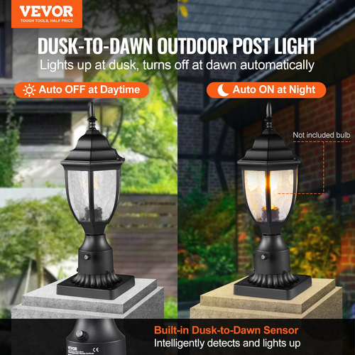 VEVOR 2 υπολογιστές Dusk to Dawn Outdoor Lamp Post Light Fixture 390 mm Pole Pier Mount