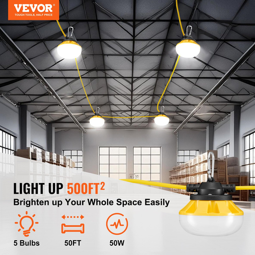 VEVOR 50FT Construction String φώτα εργασίας 50W 5000LM Συνδεόμενα αδιάβροχα