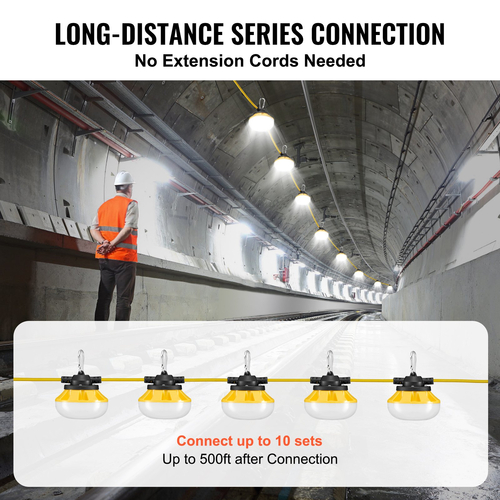 VEVOR 50FT Construction String φώτα εργασίας 50W 5000LM Συνδεόμενα αδιάβροχα