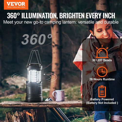 VEVOR LED Φανάρια Κάμπινγκ Πτυσσόμενα με μπαταρία Φανάρια Κάμπινγκ Σετ 4
