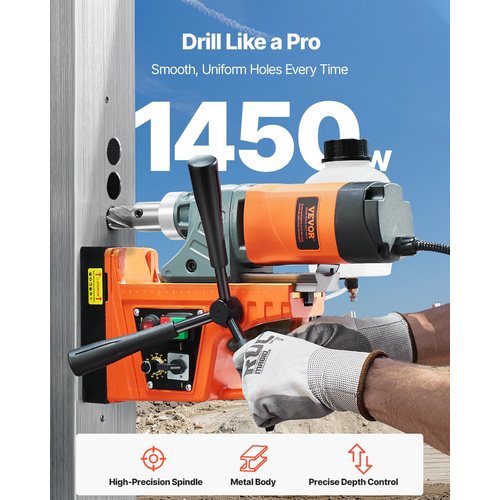 Magnetic Drill 1450W 2810 lbf Portable Mag Drill Press 1,6 in Boring Diameter
