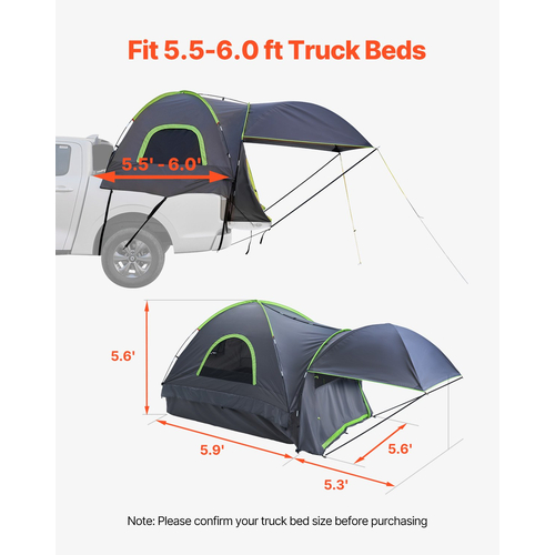 Σκηνή φορτηγού VEVOR 5.5-6.0ft Αδιάβροχη PU2000 Truck Bed Σκηνή Κάμπινγκ 2-3 ατόμων